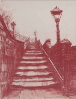 Lot 367 - Harold Riley, The Railway Bridge, Salford, red chalk.