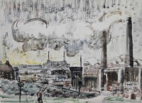 Lot 368 - William Ralph Turner, Figure in an industrial landscape, watercolour.