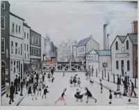 Lot 373 - After L.S. Lowry, The Level Crossing, Burton On Trent, signed print.