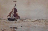 Lot 387 - T.B. Hardy, Beach scene with various shipping, watercolour.