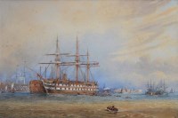 Lot 389 - George Henry Jenkins, The HMS Agamemnon at Portsmouth, watercolour.