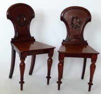 Lot 472 - Pair Victorian Mahogany hall chairs