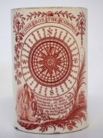 Lot 69 - Creamware mug circa 1800,   printed in terracotta