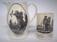 Lot 74 - Creamware Jug and a tankard circa 1800,   printed