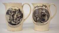 Lot 77 - Two Creamware jugs circa 1800, printed with