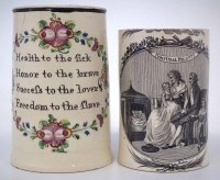 Lot 81 - Two Creamware mugs circa 1800, one printed with