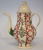 Lot 86 - Leeds Creamware coffee pot circa 1780, decorated