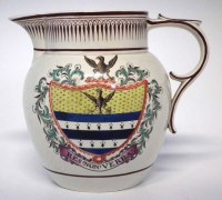 Lot 146 - Pearlware armorial jug monogrammed H.B. dated