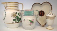 Lot 159 - Two Wilson Pearlware jugs, a heart shaped dish