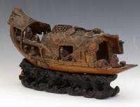Lot 301 - Chinese carved bamboo junk on carved hardwood