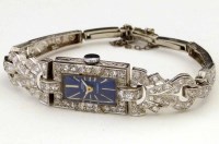 Lot 370 - Platinum & diamond cocktail wristwatch with uno 17 jewell movement, case 18.4g