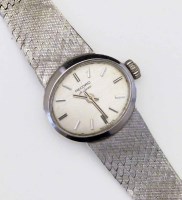 Lot 372 - 9ct white gold bracelet watch.