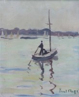 Lot 392 - Paul Maze, Figure in a boat, oil on canvas.