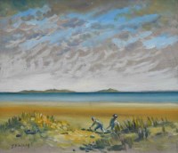Lot 396 - J.A. Wade, On a Scottish Beach, oil.