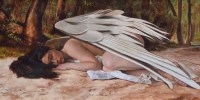 Lot 411 - John Afflick, Angel at rest, oil.