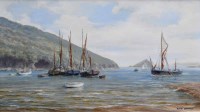 Lot 421 - Robin Goodwin, Thames Barges at Newton Ferrers, oil.