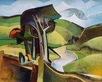 Lot 423 - Geoffrey Key, Trees & Moorland Road, oil.