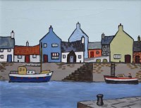 Lot 427 - David Barnes, Harbour scene, oil.