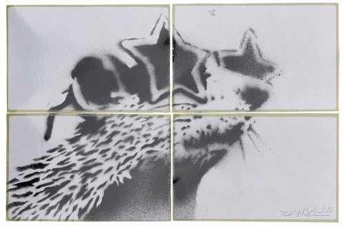 Lot 429 - Banksy, Rat, spray paint on paper (4).