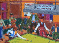Lot 437 - Joe Scarborough, Snooker Evening at The Sporting Dog Hotel, oil.