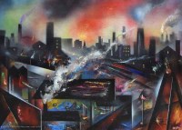 Lot 448 - David Wilde, In the Sidings the Night Game was shining and I was running for my life!, acrylic.