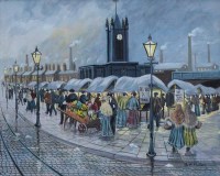 Lot 451 - Bernard McMullen, Flat Iron Market, Manchester, gouache.