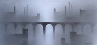 Lot 466 - Marc Grimshaw, Townscape with viaduct, graphite.