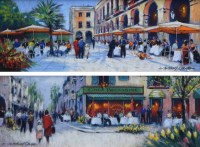 Lot 479 - E. Anthony Orme, Continental street scenes with figures, pastel (2).