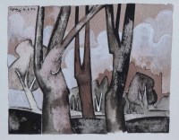 Lot 496 - Geoffrey Key, Woodland scene, mixed media.