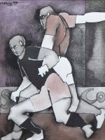 Lot 497 - Geoffrey Key, Football, mixed media.