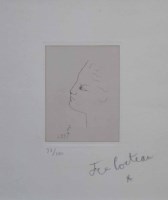 Lot 522 - Jean Cocteau, Head, signed etching.