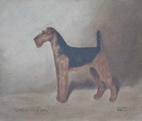 Lot 530 - William Lucas Lucas, A Wolstanton Superb, oil and two Midland Counties Airedale Terrier Club silver spoons (3).