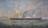 Lot 544 - Maritime School, 19th century, A steamship off the coast, oil.