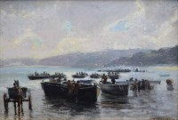 Lot 545 - Frank Lewis Emanuel, Tucking Pilchards, St. Ives, oil.