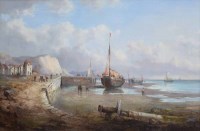 Lot 548 - J. Wilson, 19th century, Coastal view with figures, oil.