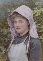 Lot 555 - Henry James Johnstone, Girl in a pink bonnet, watercolour.
