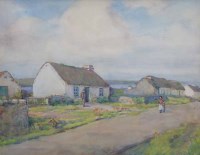 Lot 565 - J.H. Craig, Irish village with cottages and figures, watercolour.