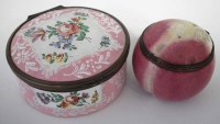 Lot 117 - Enamel apricot box; a circular box