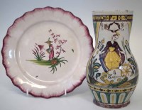 Lot 197 - Faience ewer painted with S. Katharina, and a