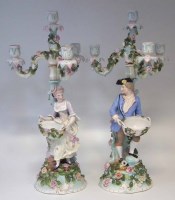 Lot 200 - Pair of Sitzendorf candelabra.