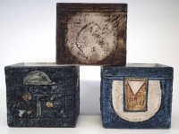 Lot 265 - Three Troika cube vases, painted marks and