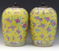 Lot 280 - Pair of Famille Jaune Chinese vases, 20th