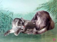 Lot 309 - Chinese silk work picture of Lions.