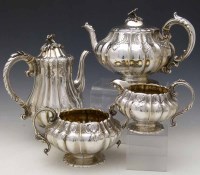 Lot 362 - Silver four-piece tea set, melon shaped (later