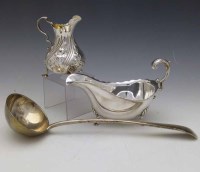Lot 371 - Silver sauce boat; cream jug; punch ladle (3)