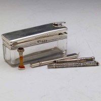 Lot 391 - Victorian silver and glass travelling inkwell