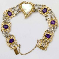 Lot 426 - 15ct gold amethyst and pearl bracelet.