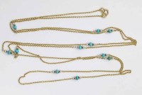 Lot 441 - Turquoise and gold muff chain