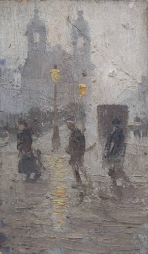 Lot 467 - Pierre Adolphe Valette, Presbyterian Church, All Saints, with figures, oil.