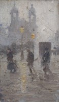 Lot 467 - Pierre Adolphe Valette, Presbyterian Church, All Saints, with figures, oil.